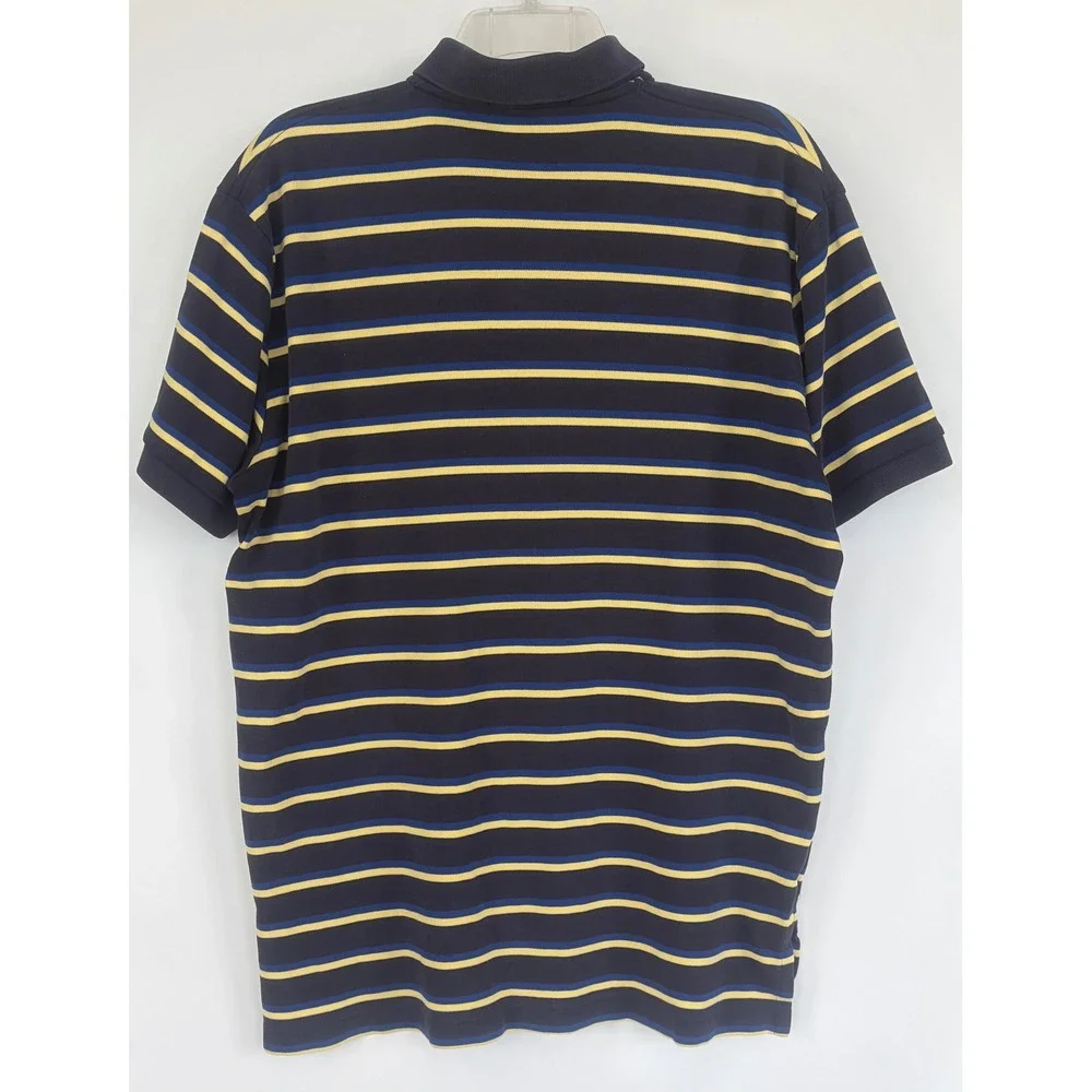 Polo Ralph Lauren Mens Medium Navy Blue Yellow Striped Short Sleeve Polo Shirt